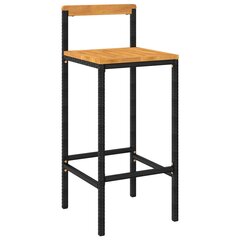 vidaXL Baro taburetės, 2vnt., juodos, poliratanas ir akacijos masyvas kaina ir informacija | Virtuvės ir valgomojo kėdės | pigu.lt