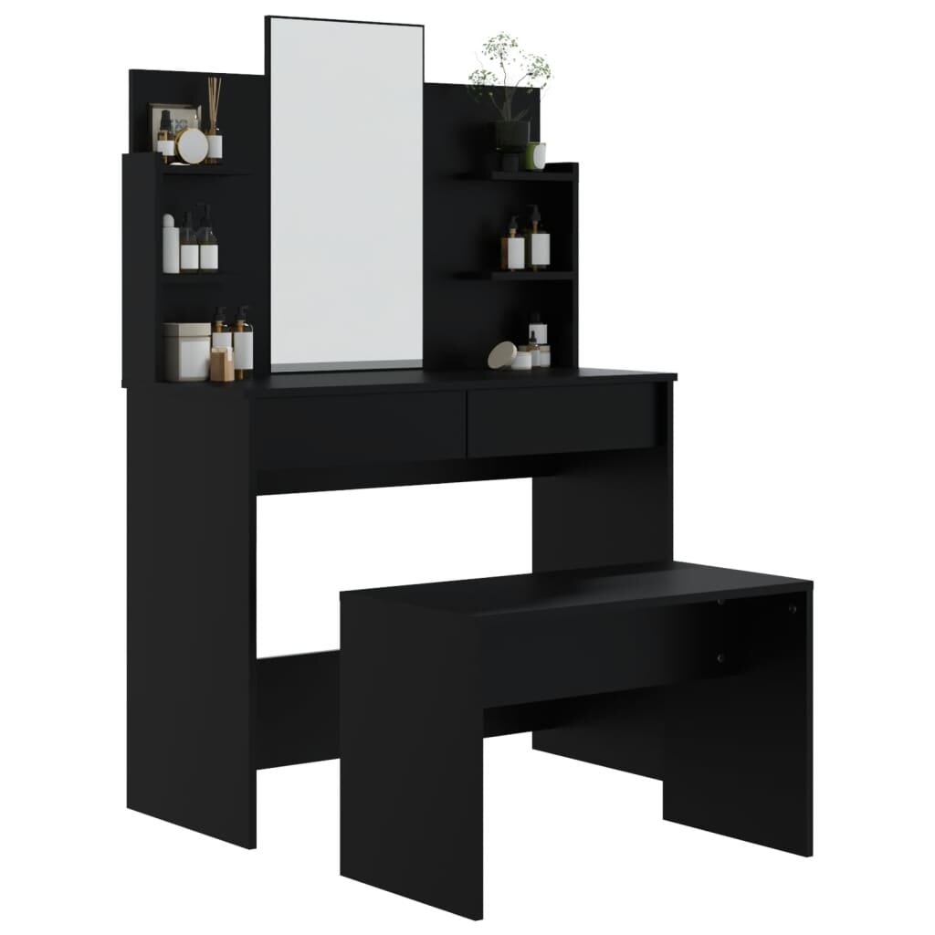 vidaXL Kosmetinio staliuko komplektas, juodos spalvos, 96x40x142cm kaina ir informacija | Kosmetiniai staliukai | pigu.lt