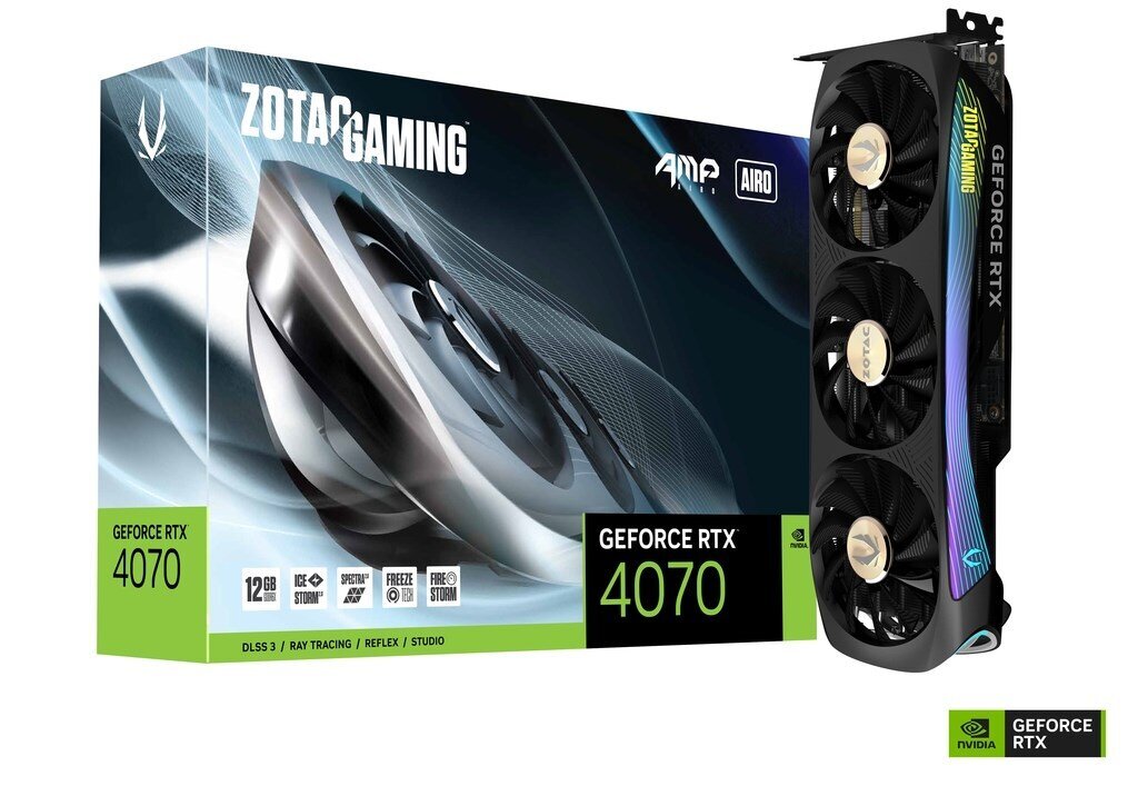 Zotac Gaming GeForce RTX 4070 AMP Airo (ZT-D40700F-10P) kaina ir informacija | Vaizdo plokštės (GPU) | pigu.lt