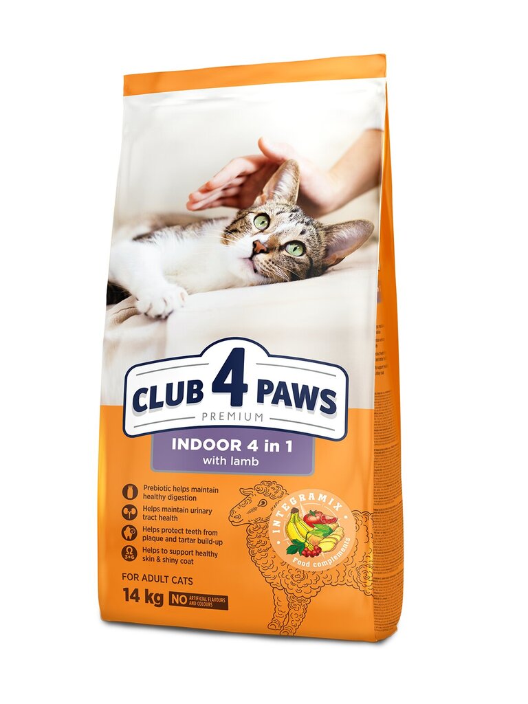 Club 4 Paws Premium suaugusioms katėms, gyvenančioms patalpose 4in1 su ėriena, 14 kg kaina ir informacija | Sausas maistas katėms | pigu.lt