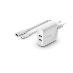 Сетевая зарядка Belkin Boost Charge Dual USB-A 24W + USB-A to USB-C cable белая цена и информация | Зарядные устройства для телефонов | pigu.lt