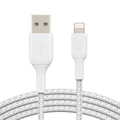 USB кабель Belkin Boost Charge Braided USB-A to Lightning 1m белый цена и информация | Кабели для телефонов | pigu.lt