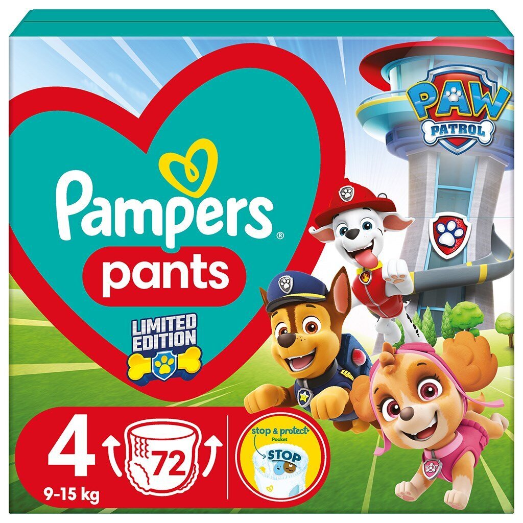 Sauskelnės-kelnaitės PAMPERS Pants Paw Patrol, 4 dydis, 9-15 kg, 72 vnt kaina ir informacija | Sauskelnės | pigu.lt