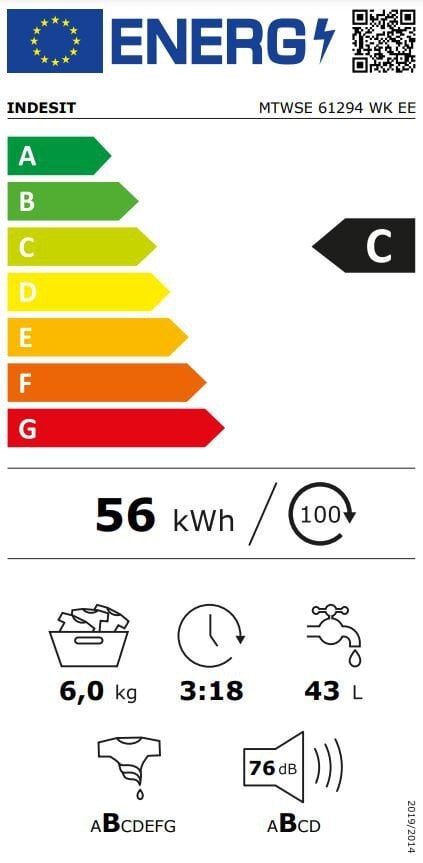 Indesit MTWSE61294WKEE kaina ir informacija | Skalbimo mašinos | pigu.lt