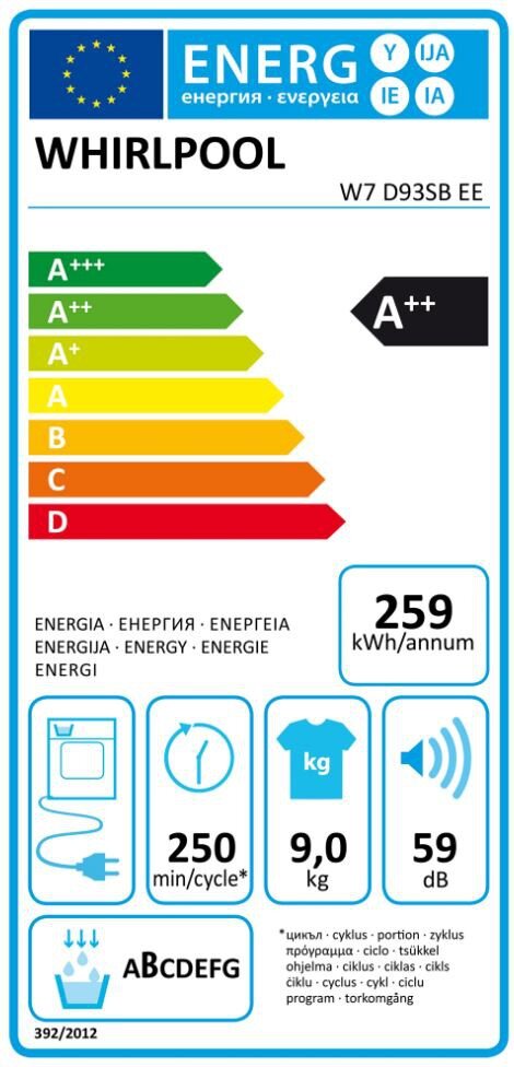 Whirlpool W7D93SBEE kaina ir informacija | Džiovyklės | pigu.lt