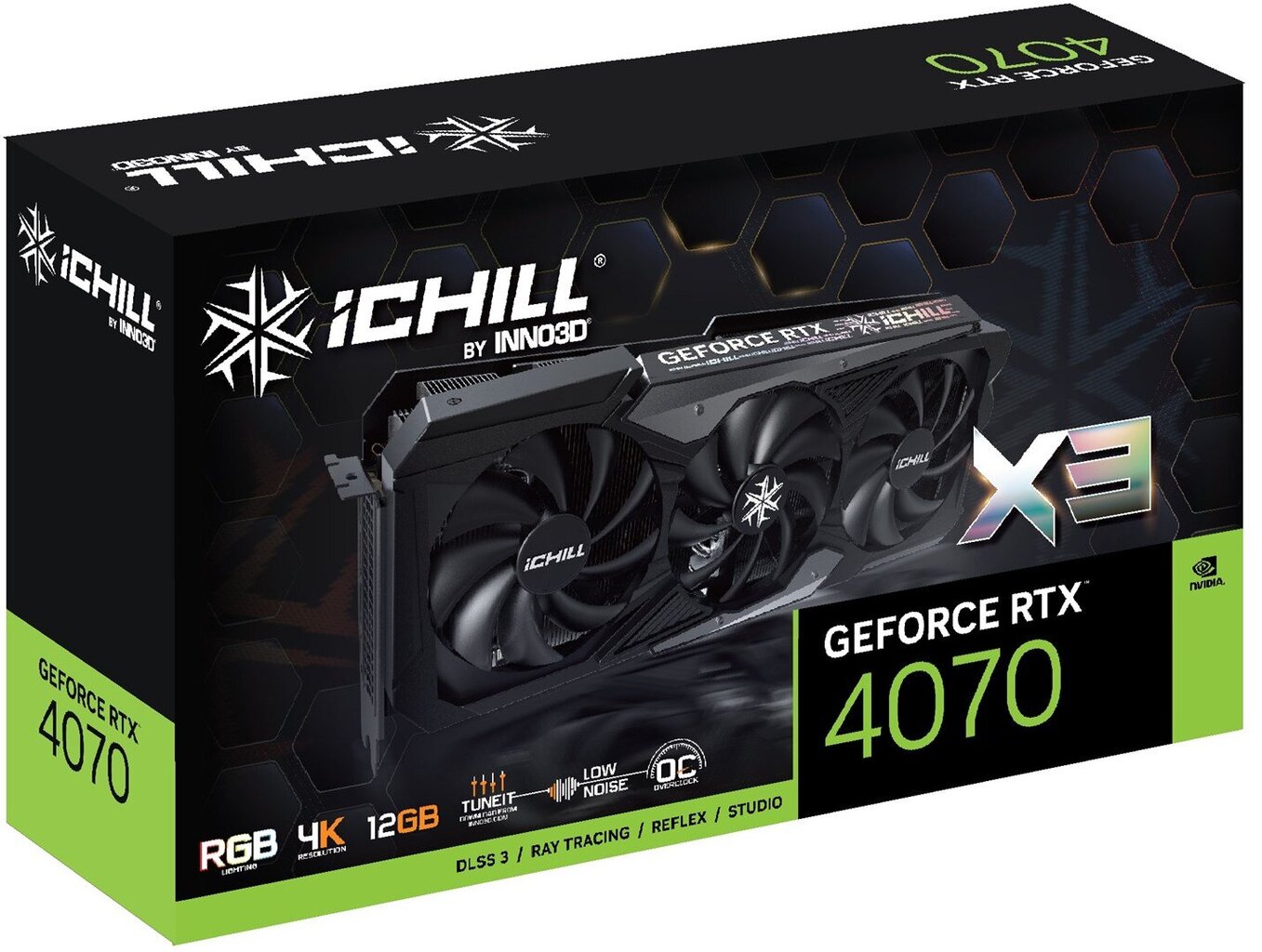 Inno3D GeForce RTX 4070 iChill X3 (C40703-126XX-186148H) kaina ir informacija | Vaizdo plokštės (GPU) | pigu.lt