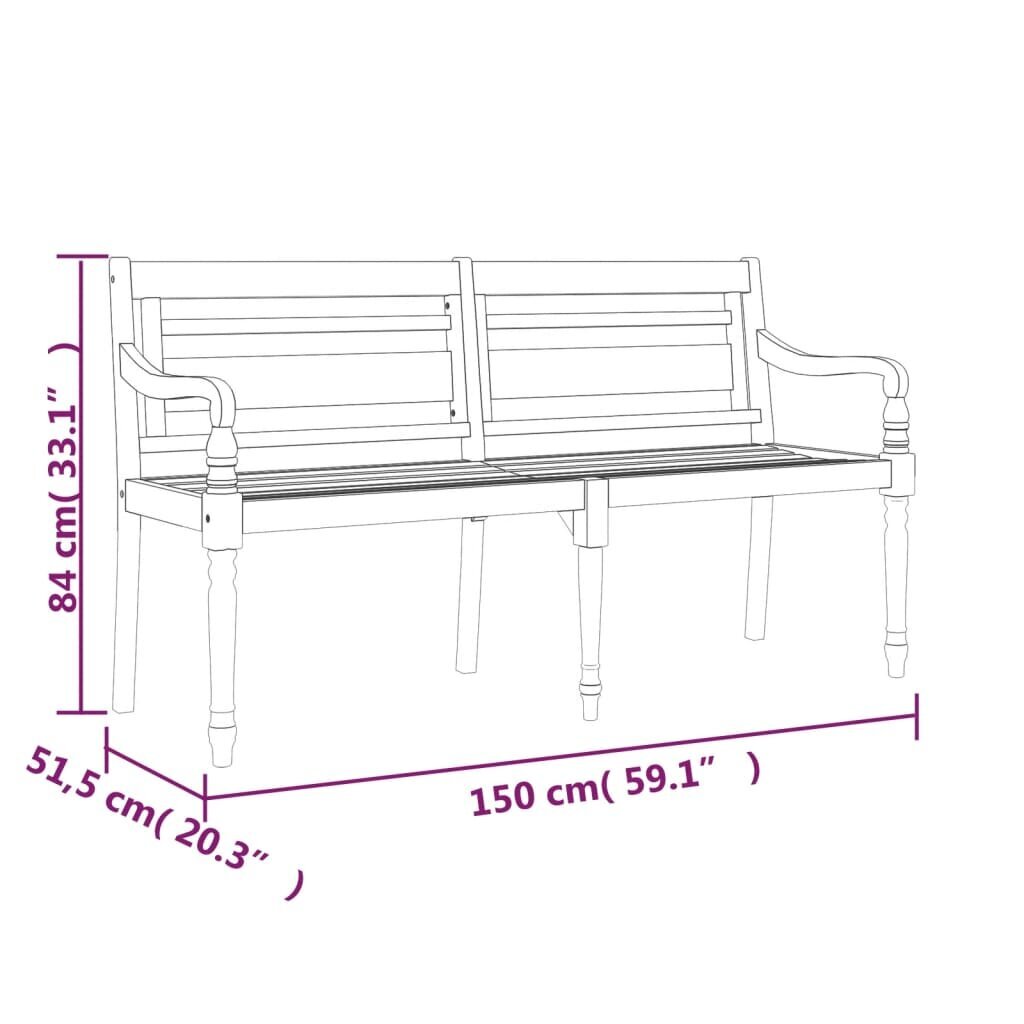 Batavia suoliukas su pagalvėle vidaXL 150cm, rudas/žalias kaina ir informacija | Lauko suolai | pigu.lt