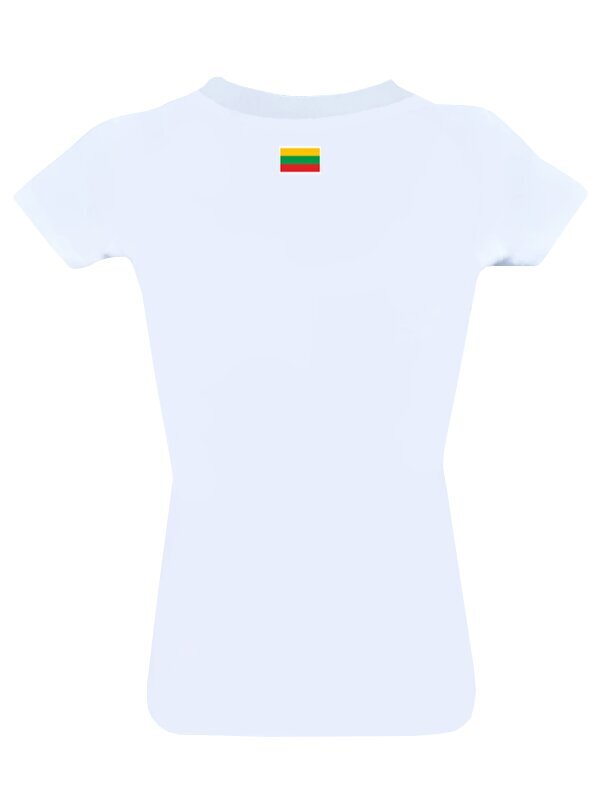 Moteriški marškinėliai su juodu Vyčiu ir vėliavėle ant nugaros kaina ir informacija | Lietuviška sirgalių atributika | pigu.lt