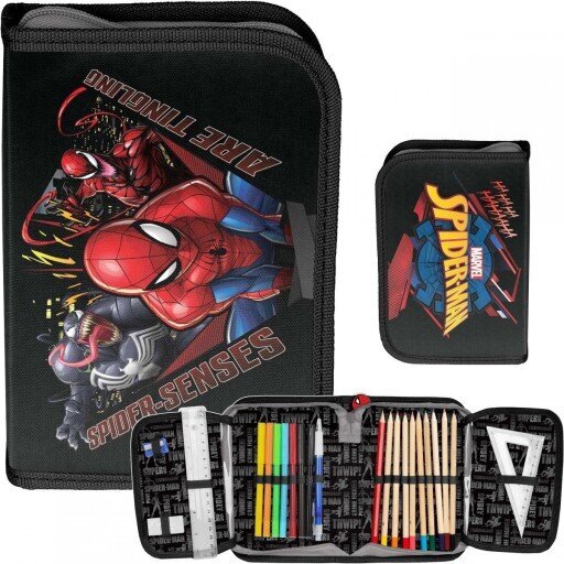 Mokyklinis pieštukų dėklas Paso Spiderman su priedais, 21 x 12 x 4 cm kaina ir informacija | Penalai | pigu.lt