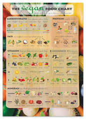 Настенный плакат Таблица веганских продуктов, Ингрeдиенты для веганской диеты Постер для кухни - 60 х 40 см цена и информация | Репродукции, картины | pigu.lt
