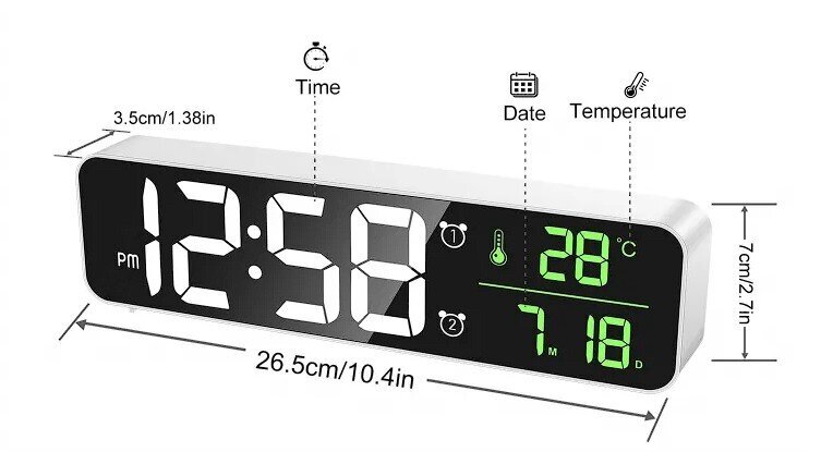 LED laikrodis su žadintuvu, temperatūra, data ir muzikos funkcija LIVMAN 8810 kaina ir informacija | Radijo imtuvai ir žadintuvai | pigu.lt