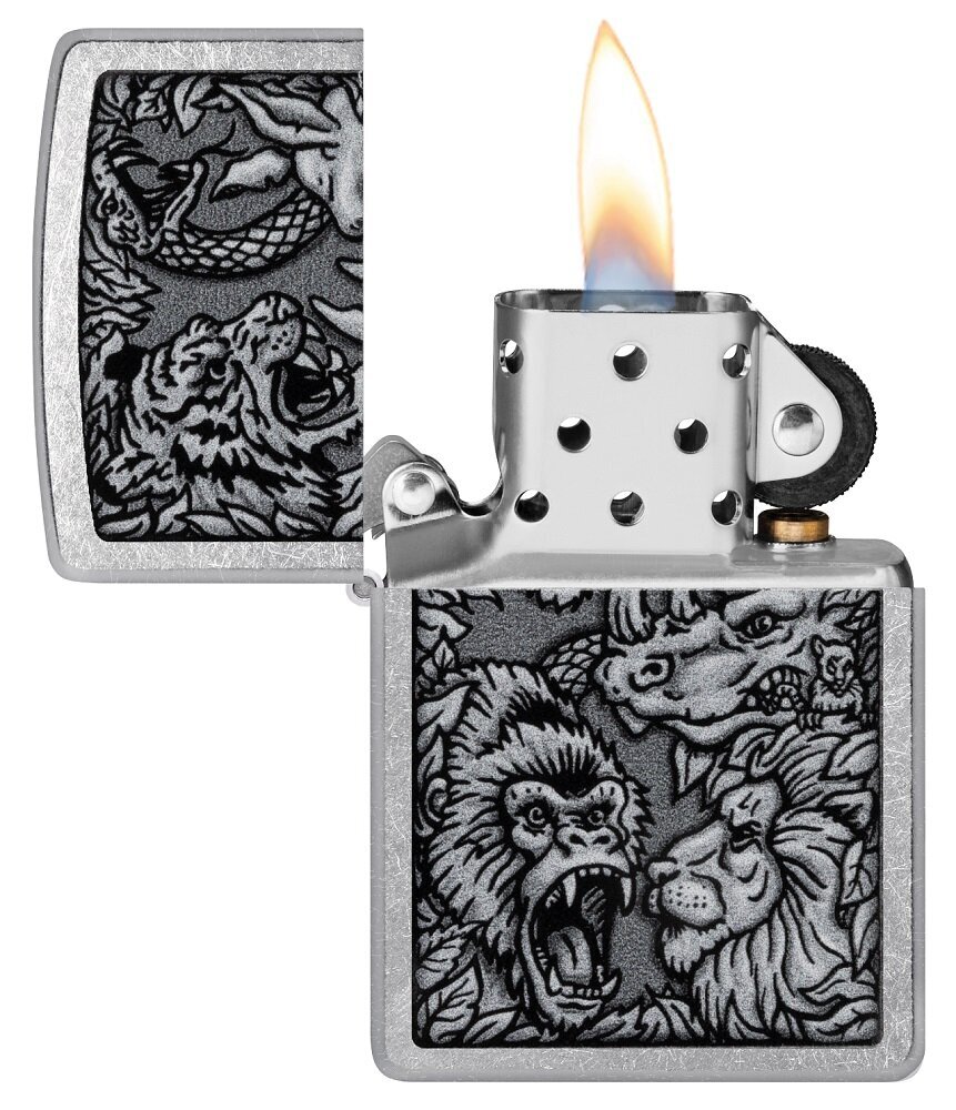 Žiebtuvėlis Zippo 48567 Jungle Design, sidabrinis kaina ir informacija | Žiebtuvėliai ir priedai | pigu.lt