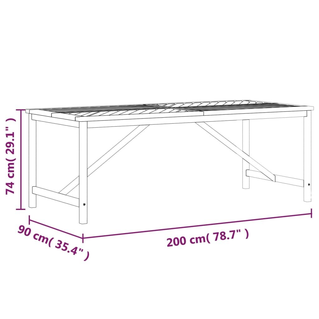 vidaXL Sodo valgomojo stalas, 200x90x74cm, akacijos medienos masyvas kaina ir informacija | Lauko stalai, staliukai | pigu.lt