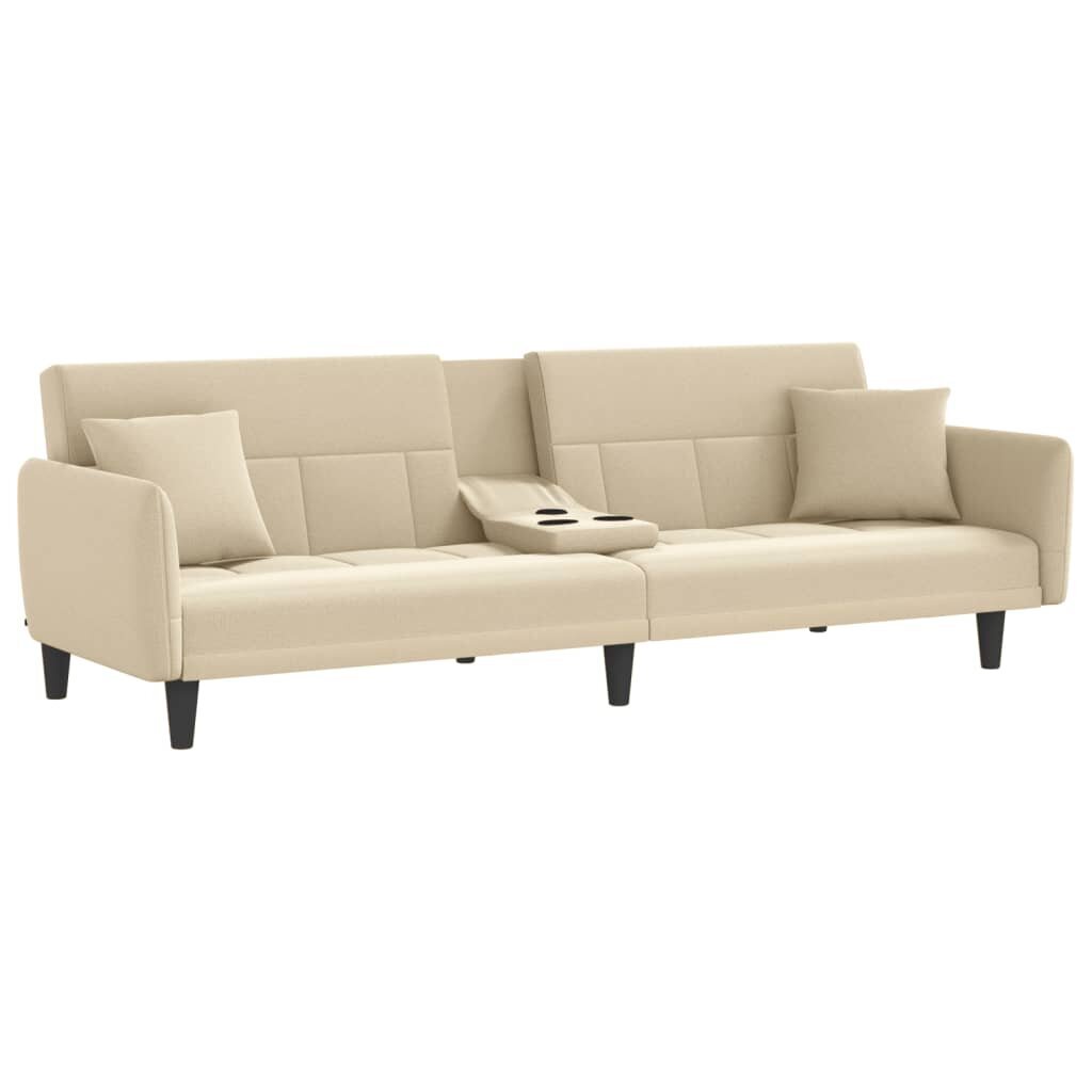 Sofa-lova su puodelių laikikliais vidaXL, smėlio spalvos kaina ir informacija | Sofos | pigu.lt