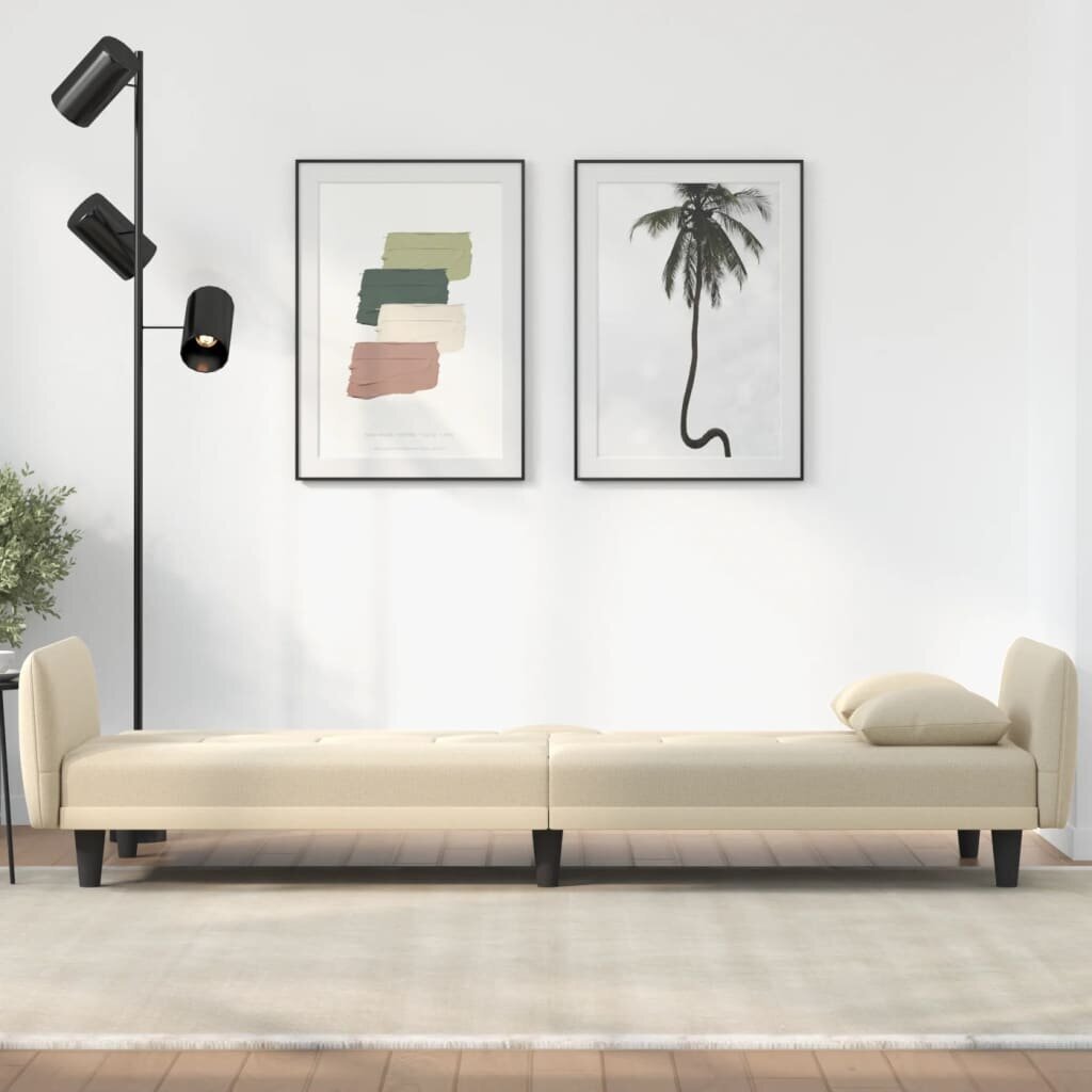 Sofa-lova su puodelių laikikliais vidaXL, smėlio spalvos kaina ir informacija | Sofos | pigu.lt