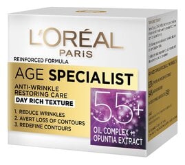 Dieninis veido kremas L'Oreal Paris Age Specialist 55+ 50 ml kaina ir informacija | Veido kremai | pigu.lt