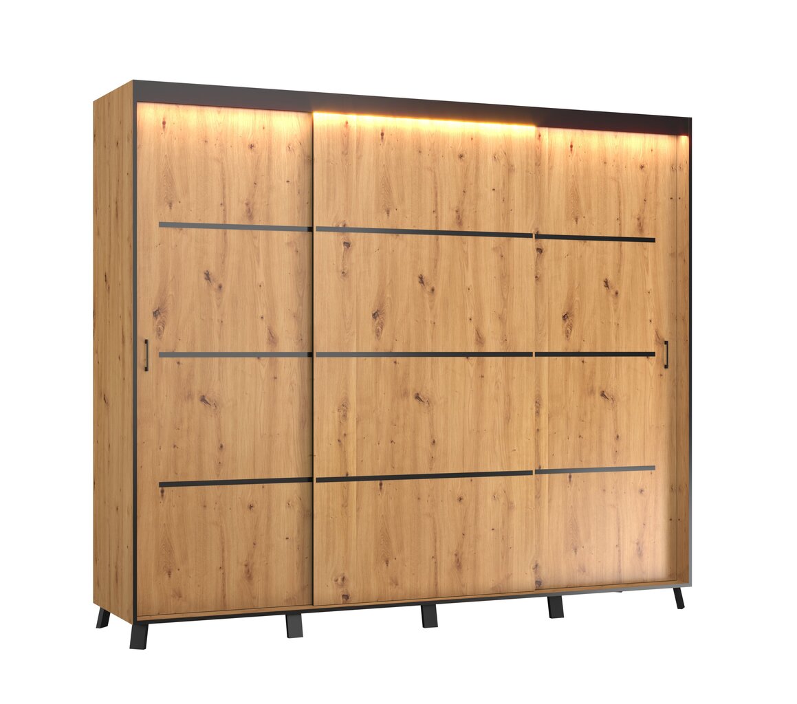 Spinta su LED apšvietimu ADRK Furniture Berke, 250 cm, ruda kaina ir informacija | Spintos | pigu.lt
