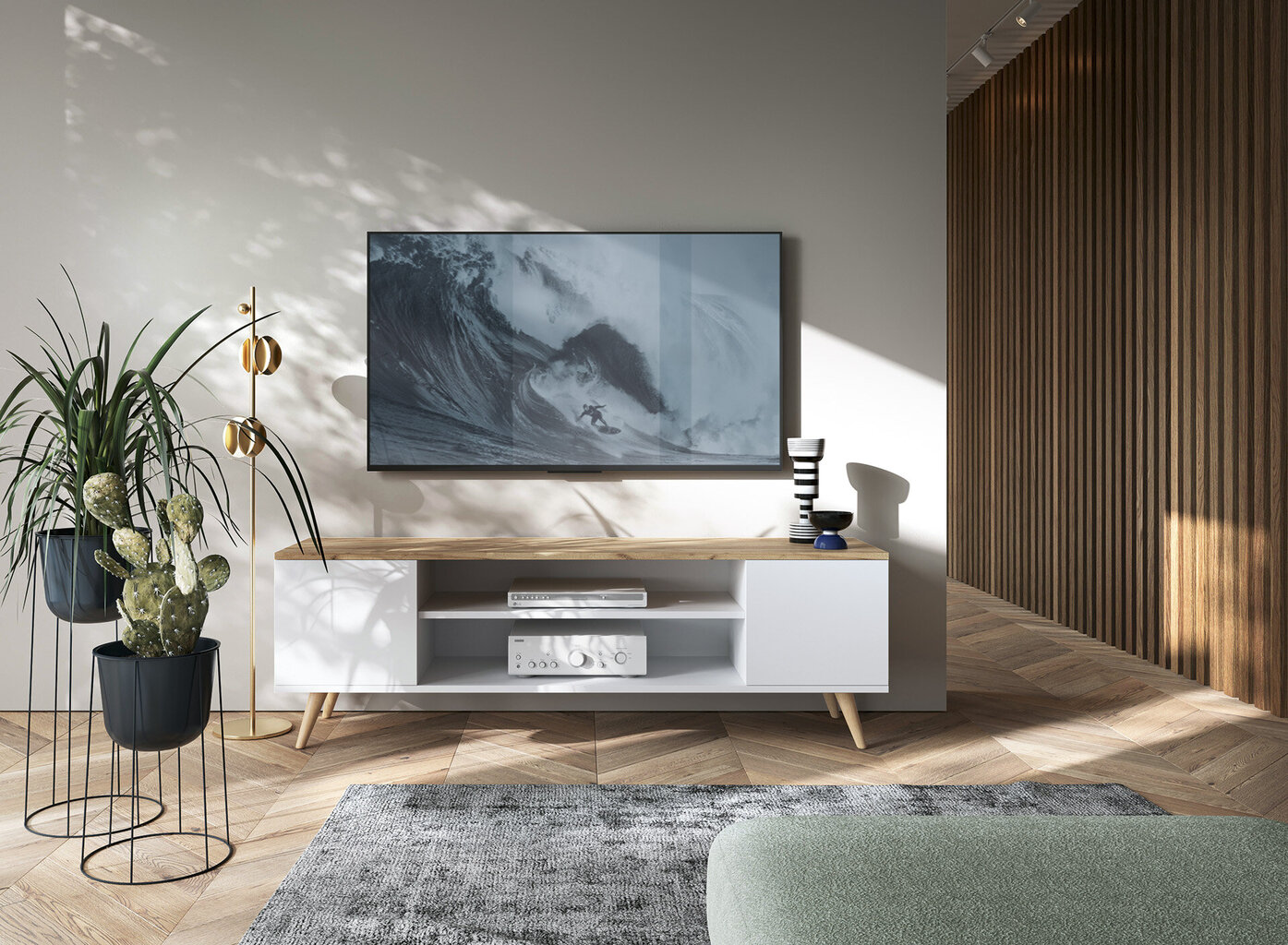 TV staliukas ADRK Furniture Petra, baltas kaina ir informacija | TV staliukai | pigu.lt