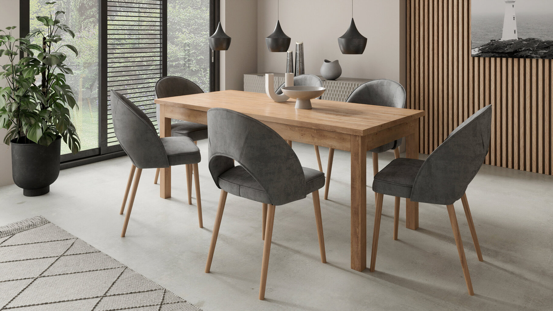 Virtuvės baldų komplektas ADRK Furniture 82 Rodos, pilkas/rudas kaina ir informacija | Valgomojo komplektai | pigu.lt