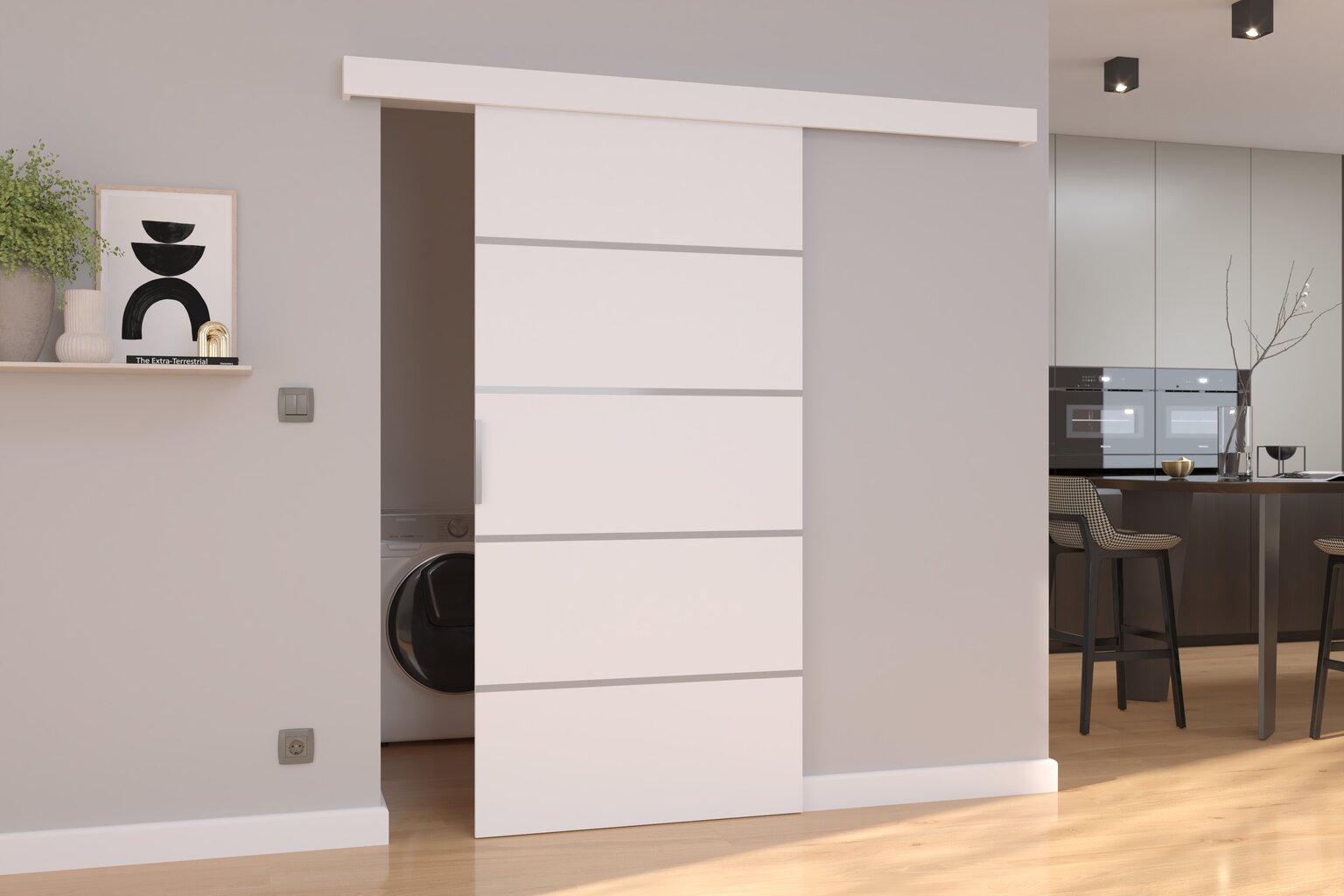 Stumdomos durys nišai ADRK Furniture Biella 96, baltos kaina ir informacija | Spintos | pigu.lt