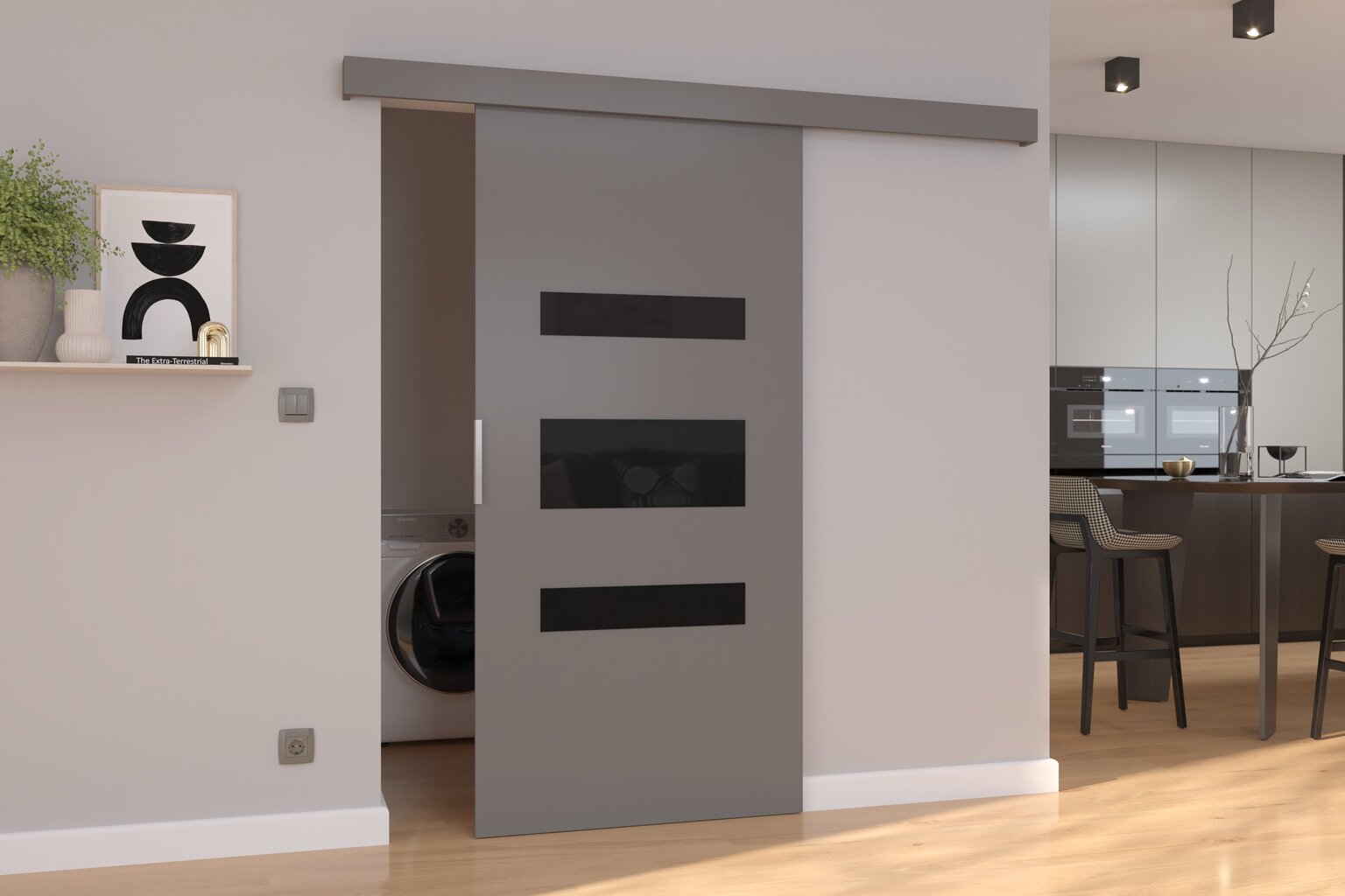 Stumdomos durys nišai ADRK Furniture Desio 106, pilkos kaina ir informacija | Spintos | pigu.lt