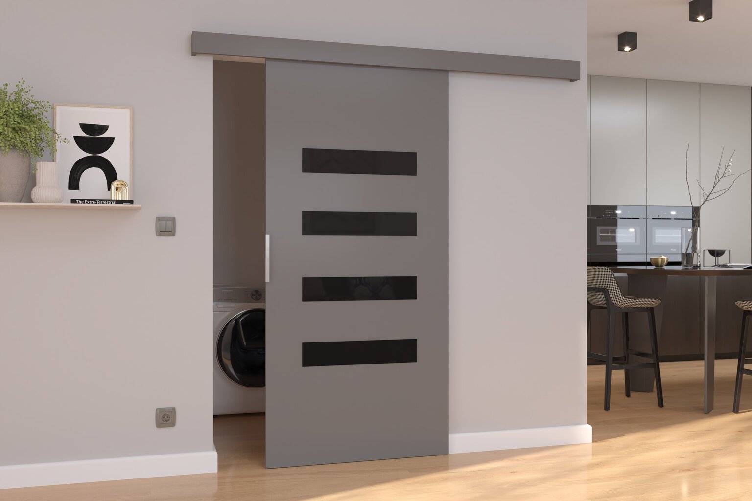 Stumdomos durys nišai ADRK Furniture Forli 96, pilkos kaina ir informacija | Spintos | pigu.lt