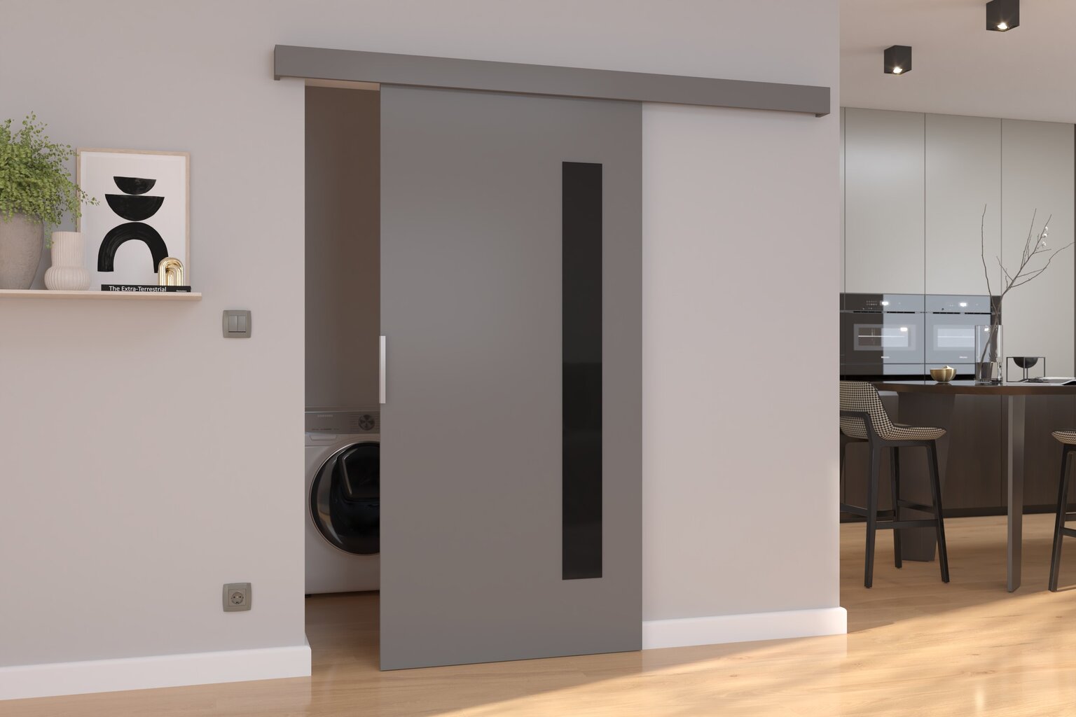 Stumdomos durys nišai ADRK Furniture Gela 96, pilkos kaina ir informacija | Spintos | pigu.lt