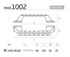 Ручка 1002.96.80, 30x130мм, кристалл Swarovski, посеребрение, матовая, 4 шт. цена и информация | Ручки для мебели | pigu.lt