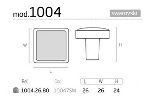 Ручка 1004.26.80, 26x26мм, кристалл Swarovski, посеребрение, матовая, 4 шт. цена и информация | Ручки для мебели | pigu.lt