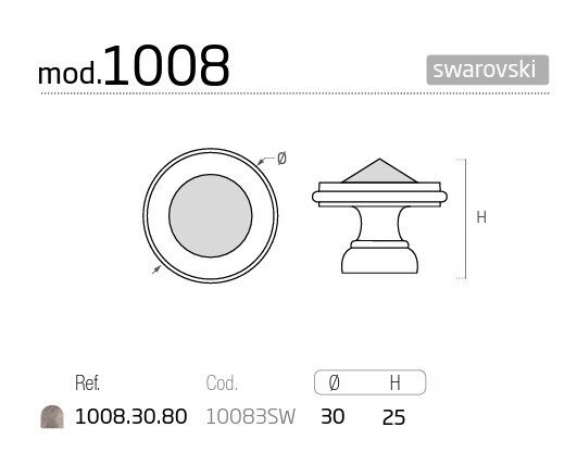 Rankena 1008.30.80, 30mm, Swarovski krištolas, pasidabruotas, matinis, 4 vnt. цена и информация | Baldų rankenėlės | pigu.lt