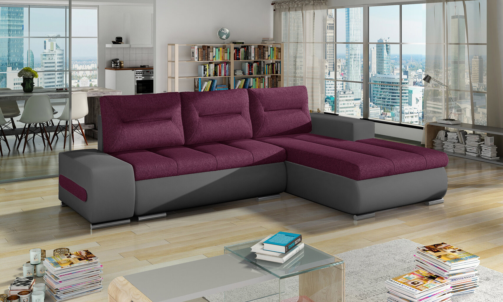 Dešininė kampinė sofa Eltap Ottavio, violetinė/pilka kaina ir informacija | Minkšti kampai | pigu.lt