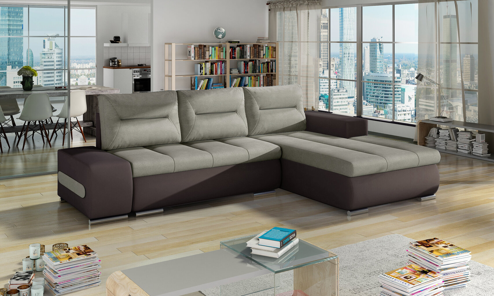 Dešininė kampinė sofa Eltap Ottavio, žalia/ruda kaina ir informacija | Minkšti kampai | pigu.lt