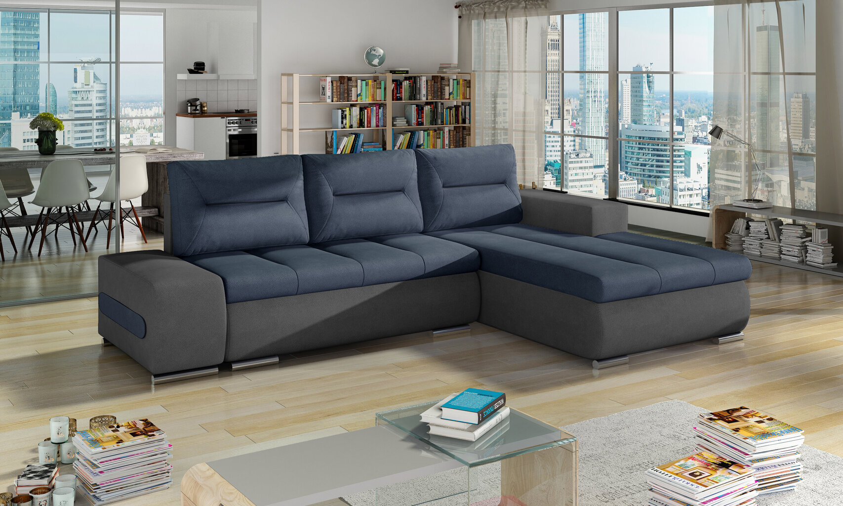 Dešininė kampinė sofa Eltap Ottavio, mėlyna/pilka kaina ir informacija | Minkšti kampai | pigu.lt