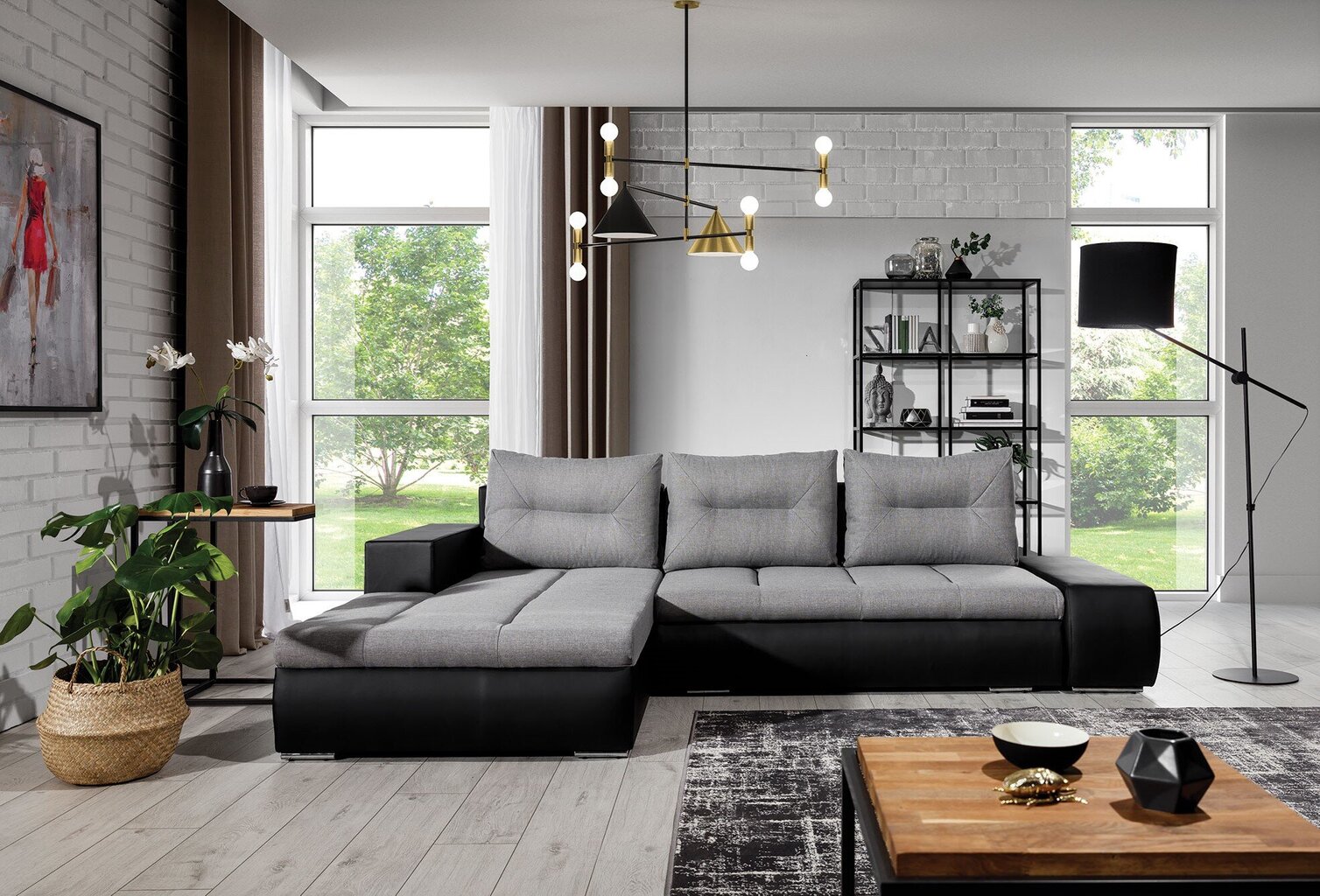 Kairinė kampinė sofa Eltap Ottavio, pilkas/juodas kaina ir informacija | Minkšti kampai | pigu.lt