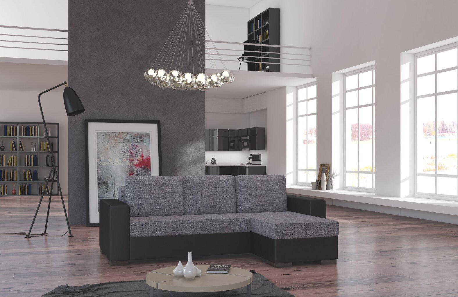 Kampinė sofa Newark, pilka/juoda цена и информация | Minkšti kampai | pigu.lt