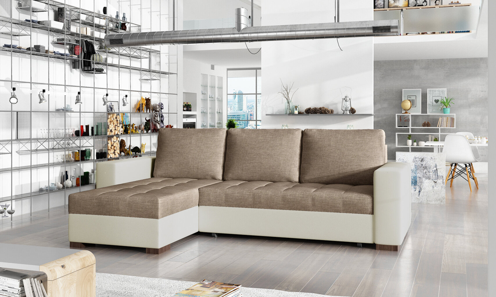 Kampinė sofa Newark, ruda/smėlio kaina ir informacija | Minkšti kampai | pigu.lt