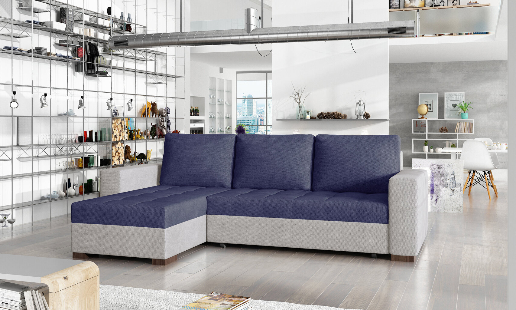 Kampinė sofa Newark, mėlyna/pilka цена и информация | Minkšti kampai | pigu.lt