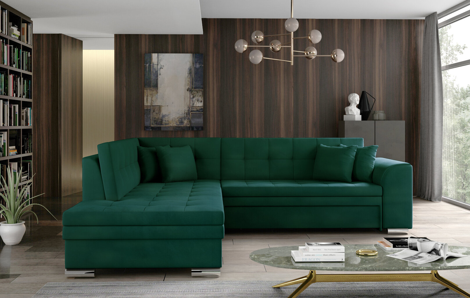 Kairinė kampinė sofa Pieretta, tamsiai žalia цена и информация | Minkšti kampai | pigu.lt
