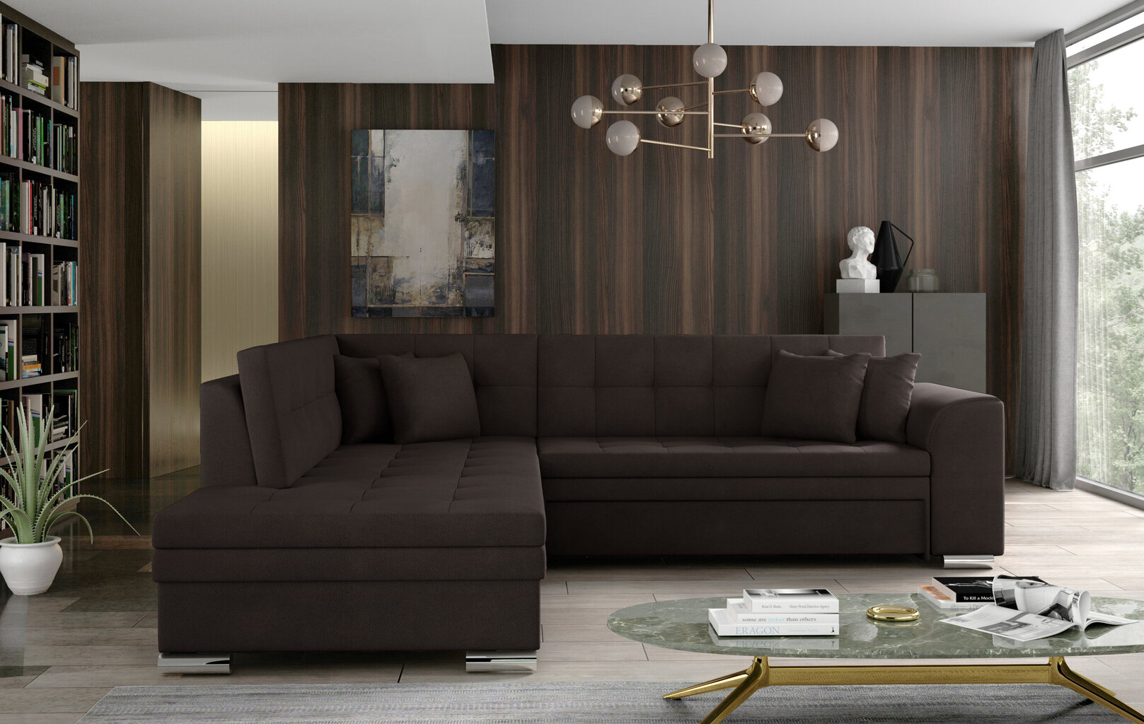 Kairinė kampinė sofa Pieretta, tamsiai ruda цена и информация | Minkšti kampai | pigu.lt