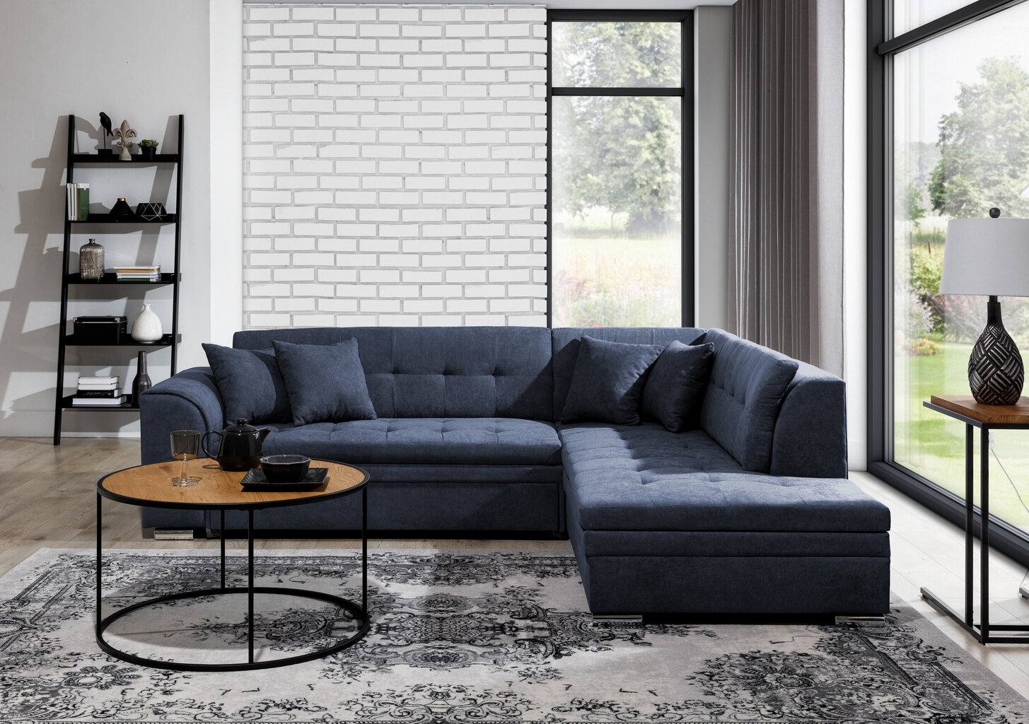 Dešininė kampinė sofa Pieretta, tamsiai mėlyna цена и информация | Minkšti kampai | pigu.lt