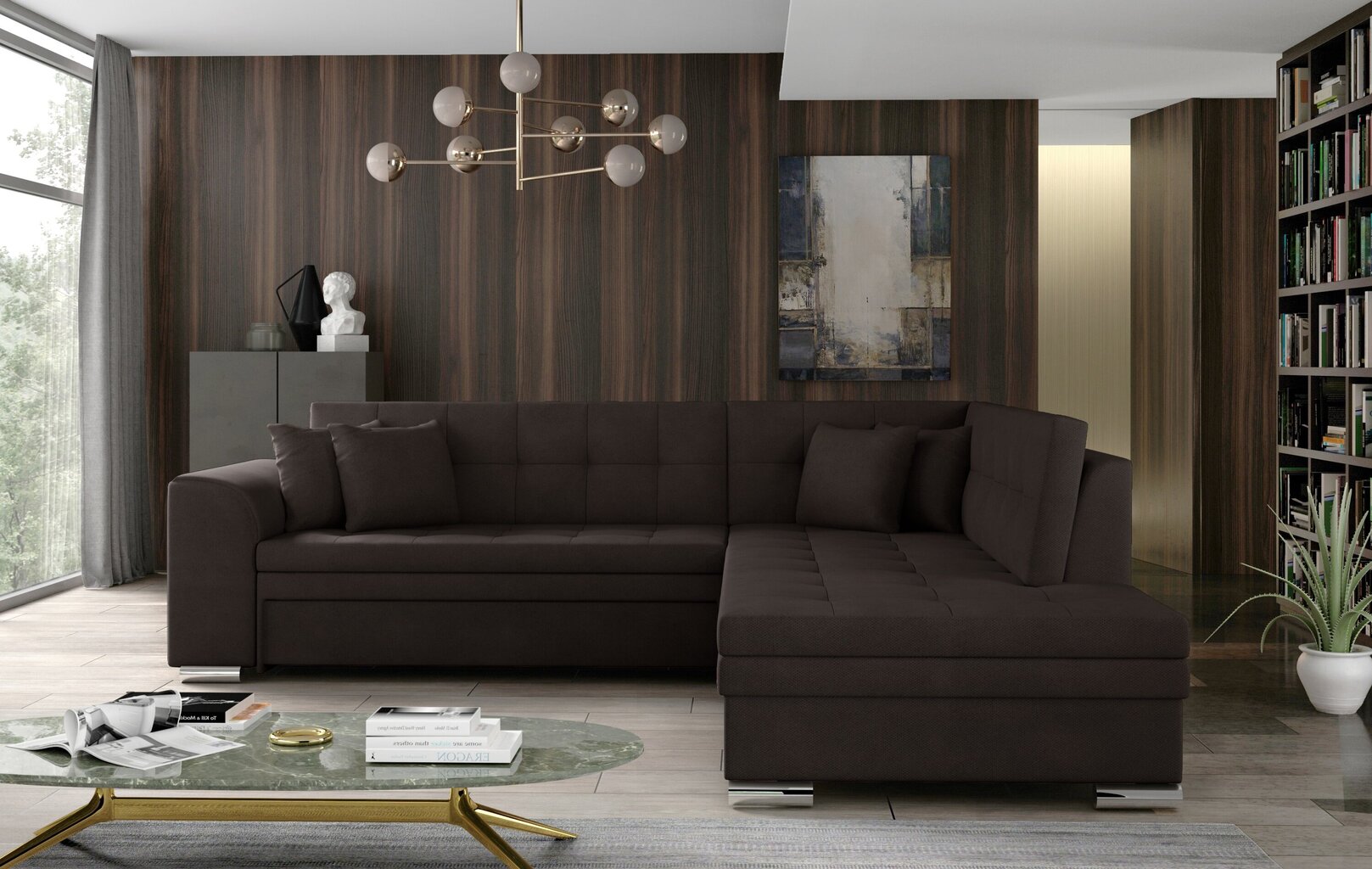 Dešininė kampinė sofa Pieretta, tamsiai ruda kaina ir informacija | Minkšti kampai | pigu.lt