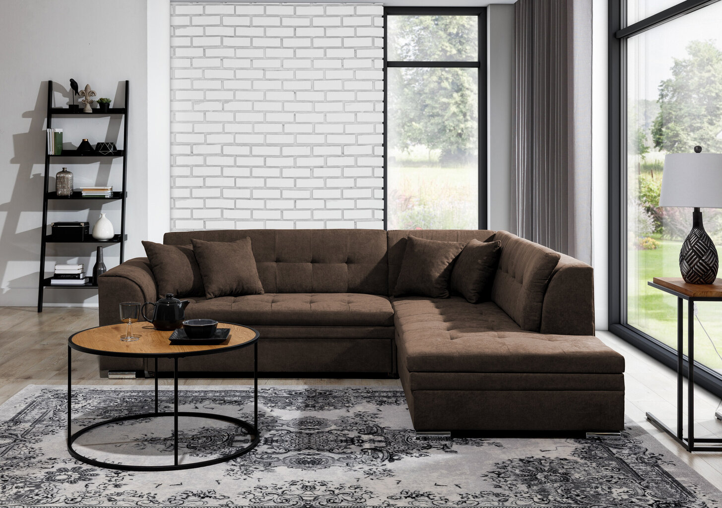 Dešininė kampinė sofa Pieretta, tamsiai ruda цена и информация | Minkšti kampai | pigu.lt