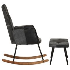 vidaXL Supama kėdė su pakoja, juodos spalvos, tikra oda ir drobė kaina ir informacija | Svetainės foteliai | pigu.lt