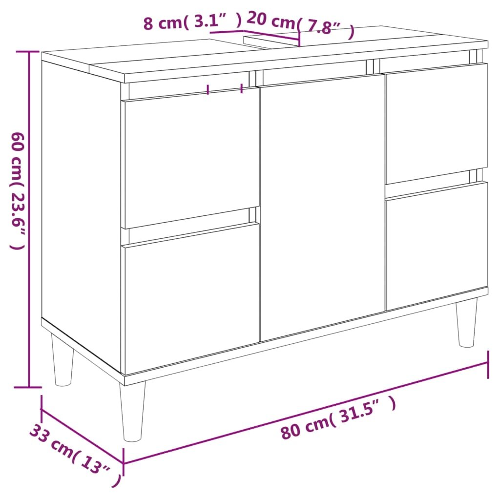 vidaXL Spintelė praustuvui, juoda, 80x33x60cm, apdirbta mediena цена и информация | Vonios spintelės | pigu.lt