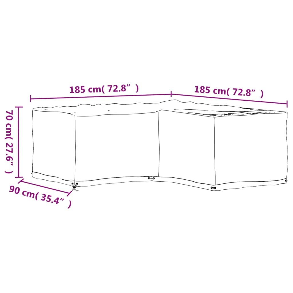 vidaXL Sodo baldų uždangalas, 185x185x70cm, 12 kilpučių, L formos kaina ir informacija | Pagalvės, užvalkalai, apsaugos | pigu.lt