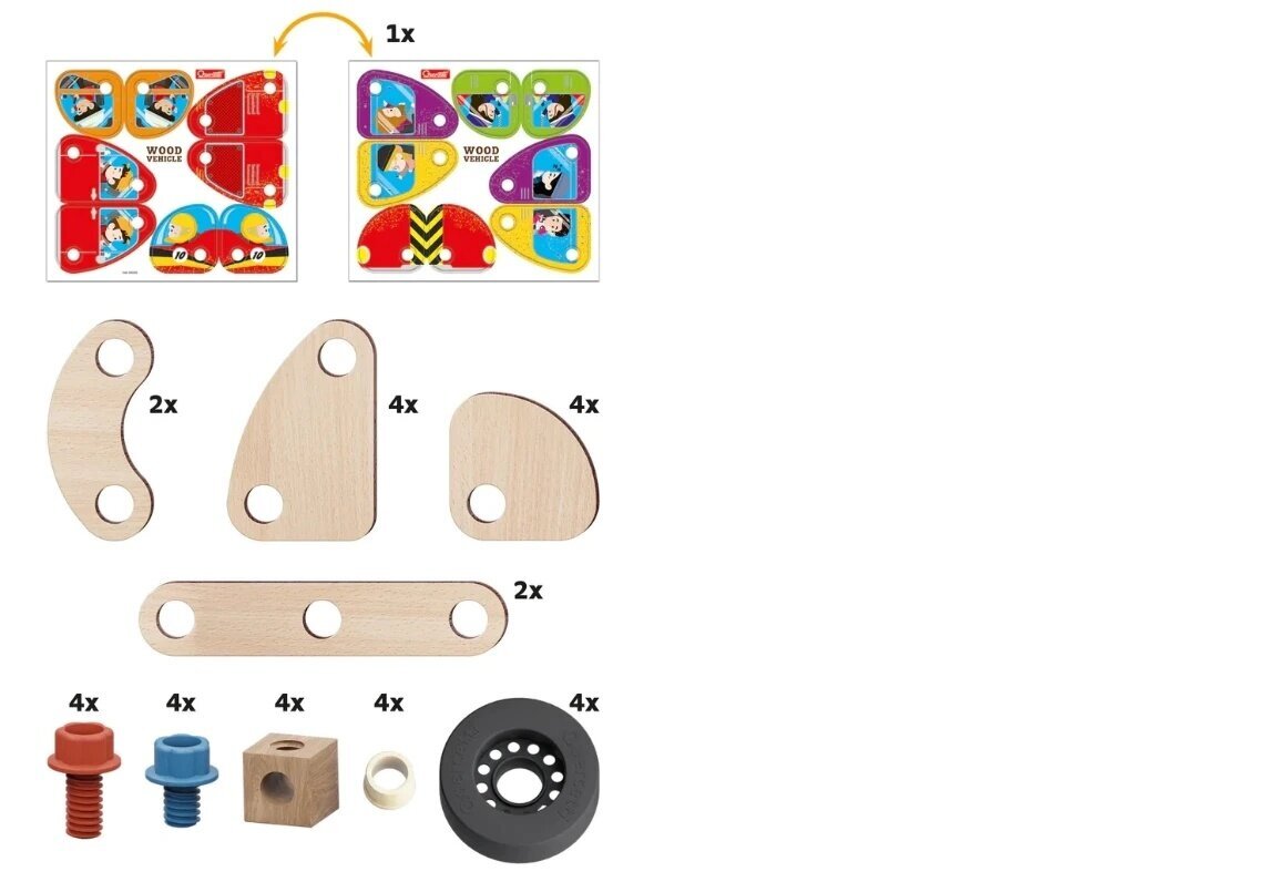 3D medinis konstruktorius automobilis Quercetti Play Bio Wood Veichle, 32 d. kaina ir informacija | Konstruktoriai ir kaladėlės | pigu.lt