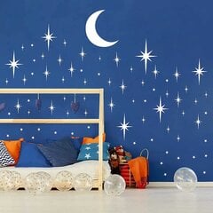 Виниловые белые наклейки на стену Луна и звёзды Ночное небо Декор интерьера для десткой комнаты цена и информация | Интерьерные наклейки | pigu.lt