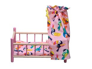 Medinė lovytė lėlei su baldakimu ir pataliukais 8238 kaina ir informacija | Žaislai mergaitėms | pigu.lt