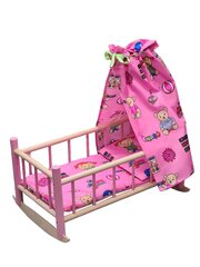 Supama medinė lovytė lėlei su baldakimu ir pataliukais 8221 kaina ir informacija | Žaislai mergaitėms | pigu.lt