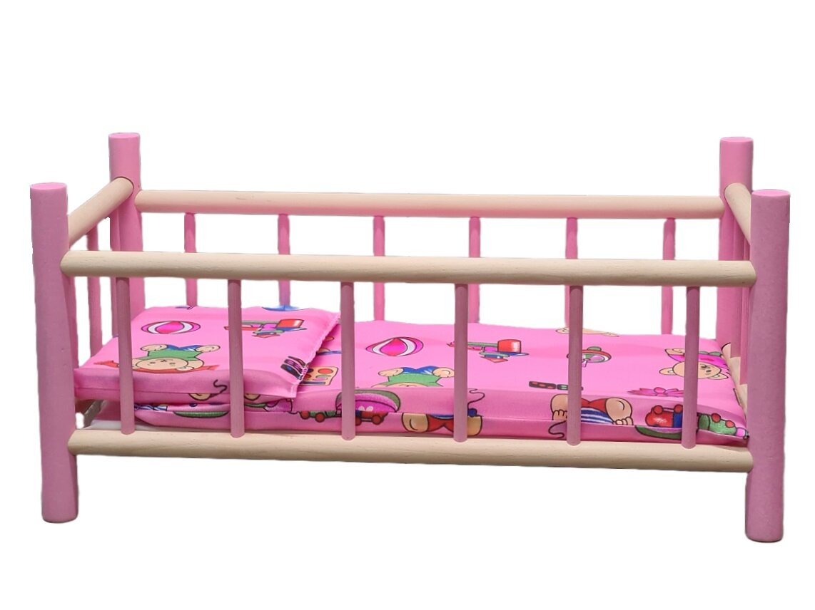 Medinė lovytė lėlei su pataliukais 8207 kaina ir informacija | Žaislai mergaitėms | pigu.lt